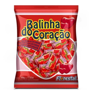 Bala balinha de coração sabor morango 500 gramas Florestal