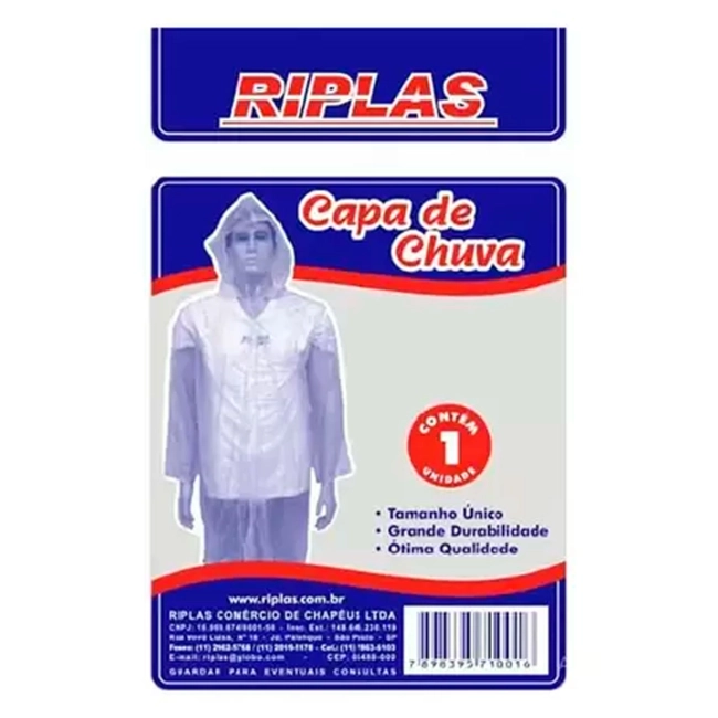 Capa de chuva descartavel transparente Riplas