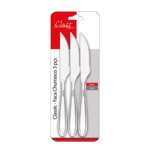 Kit Com 03 Faca Churrasco Inox Classic 21,2cm Class Home