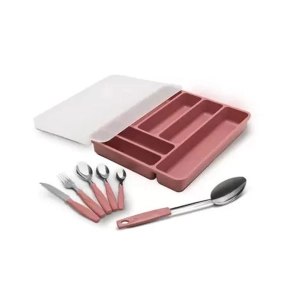 Kit faqueiro Itaparica 31 peças + organizador rosa malva Brinox