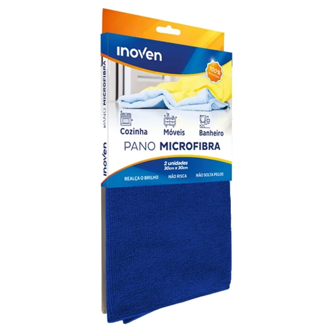 Pano de microfibra 30x30cm com 2 unidades azul Inoven 