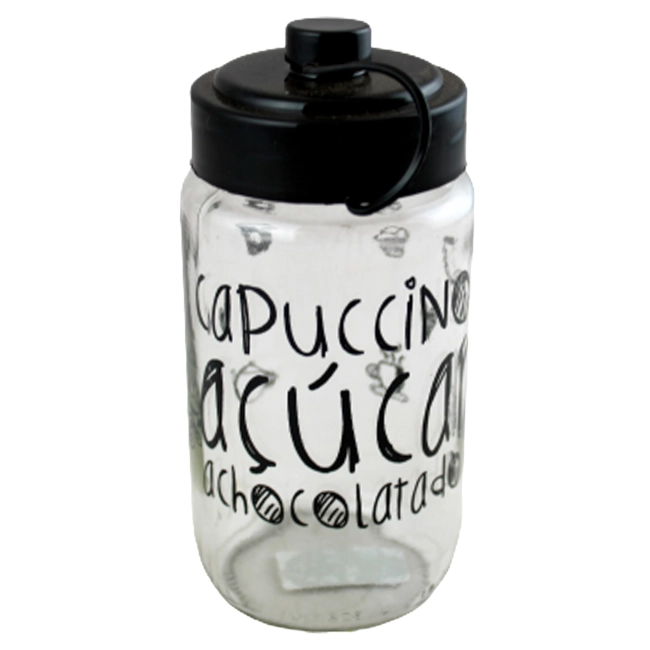 Pote de vidro Potes e Cia 300ml achocolatado/açúcar/cappuccino com tampa Ref.139