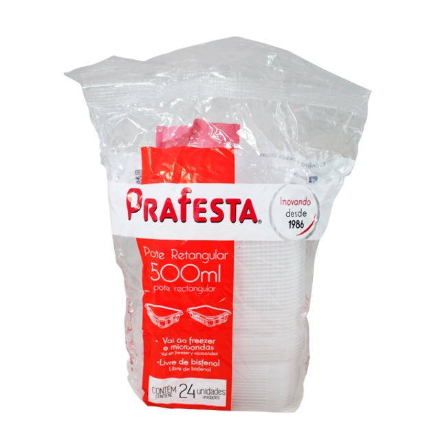 Pote Prafesta retangular 500ml pacote com 24 unidades 