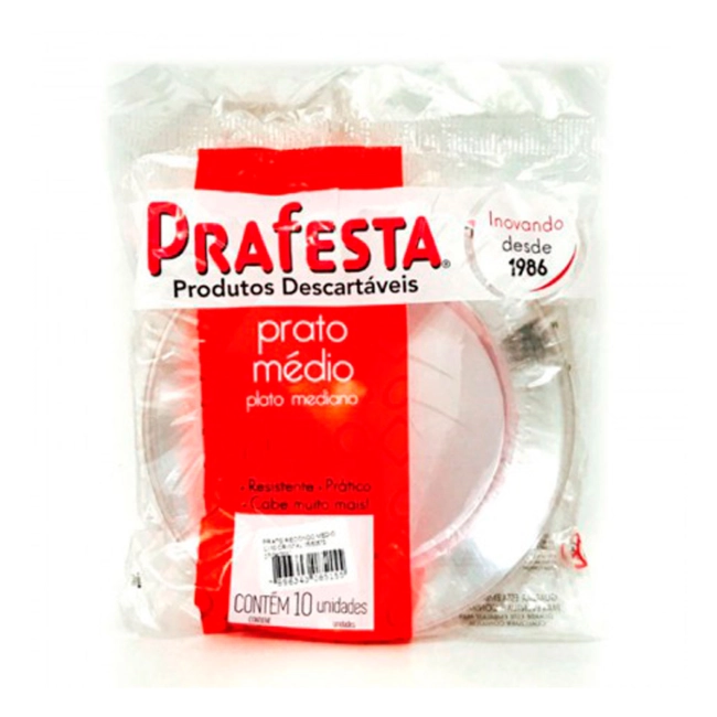 Prato Prafesta 15cm medio redondo cristal pacote com 10 unidades