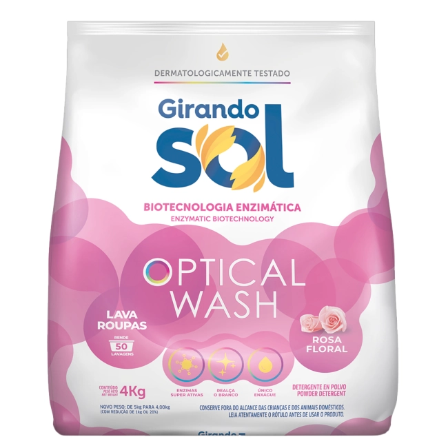 Sabão em pó 4kg optical wash floral rosa Girando Sol 