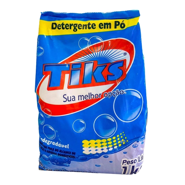 Sabão em pó Tiks 1Kg Azul pacote Desomax