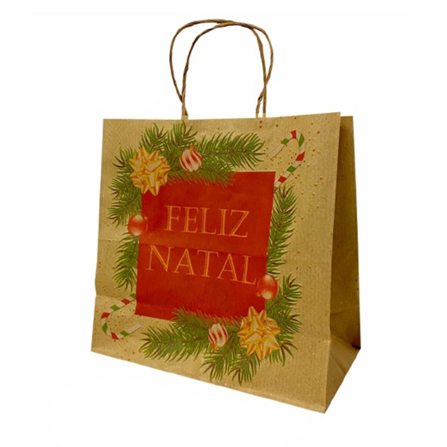 Sacola de natal kraft 30x13,5x29cm 