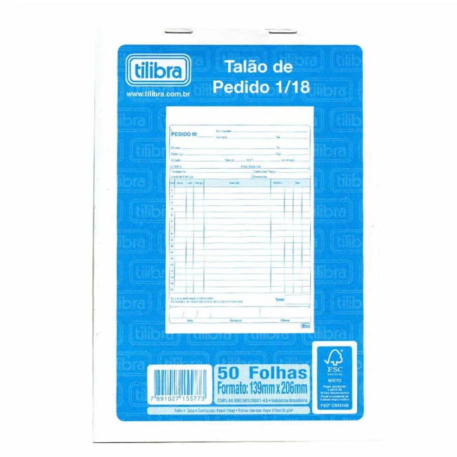 Talão de pedido 1/18 com 50 folhas Tilibra