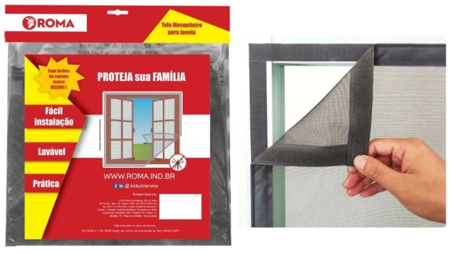 Tela mosquiteiro com velcro 0,80x0,80 cor cinza Roma